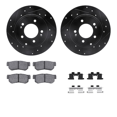 Dynamic Friction Co DFC Rotors-Drilled & Slotted-Black w/ 5000 Advanced Brake Pads Incl Hdw 8512-03051