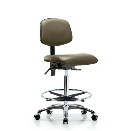 Blue Ridge Ergonomics Vinyl Chair Chrome, High Bench, Foot Ring, Casters, Taupe BR-VHBCH-CR-T0-A0-CF-CC-8809