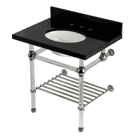 Kingston Brass 30-Inch Black Granite Console Sink with Acrylic Legs and Shelf, 8-Inch, 3-Hole KVPK3030KAB6