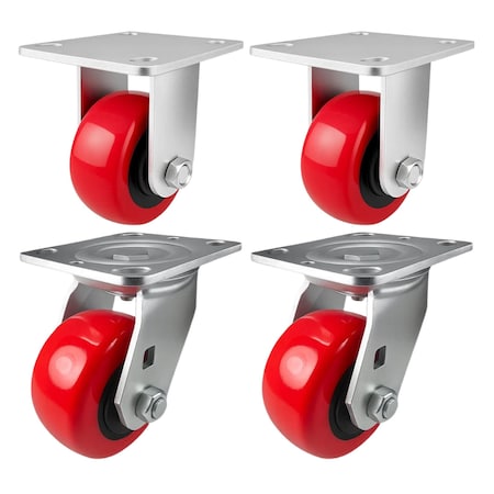 Hyw Products Heavy Duty Caster Set 4in Polyurethane on Plastic Wheels, 2 Rigid & 2 Swivel, 4PK 40-40R-A1-PU-2,40-40S-A1-PU-2