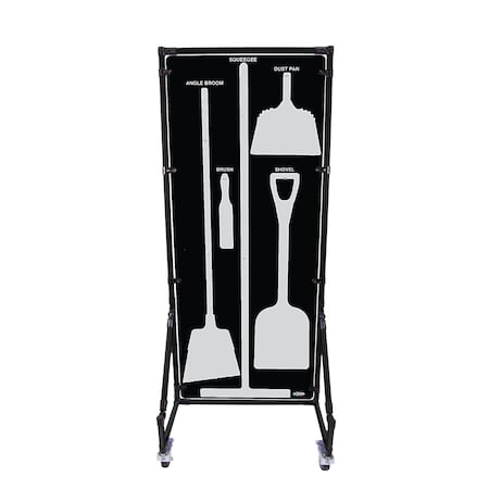 5S Supplies Housekeeping Shadow Board Broom Station V5, Black / Gray Shadows, No Broom, No Text HSB-V5-BLACK/GRAY-BO-NO TEXT