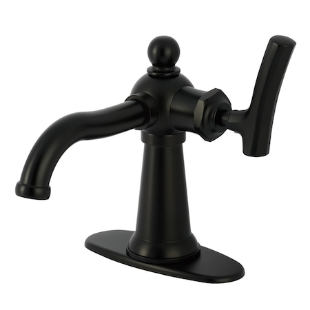Kingston Brass One-Handle Single-Hole Bathroom Faucet with Deck Plate and Push Pop-Up Drain, Matte Black KSD3540TKL