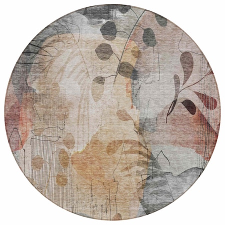 Homeroots 8' Terra Cotta Copper And Beige Round Floral Washable Indoor Outdoor Area Rug 588536