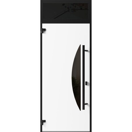 Vdomdoors Front Exterior Prehung Steel Door Ronex1077 Teak Transom Window Sidelite Entry Metal Modern Painted RONEX1077EXD-OAK-W36 x H80+16-RH-I