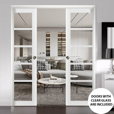 Sartodoors Sliding French Double Pocket Doors White Solid Core Modern Interior QUADRO4522DP-WS-36