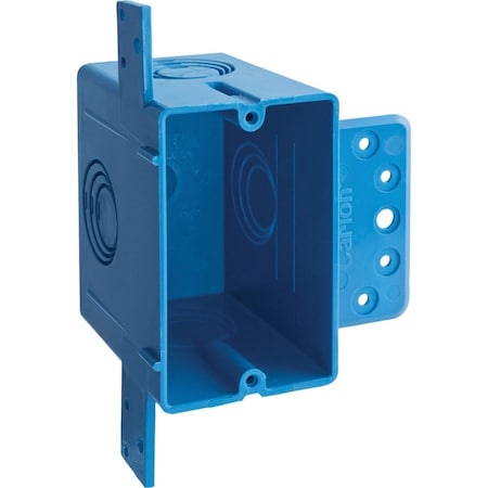Carlon Outlet Box, 1 -Gang, 4 -Knockout, PVC, Blue, Bracket Mounting A122