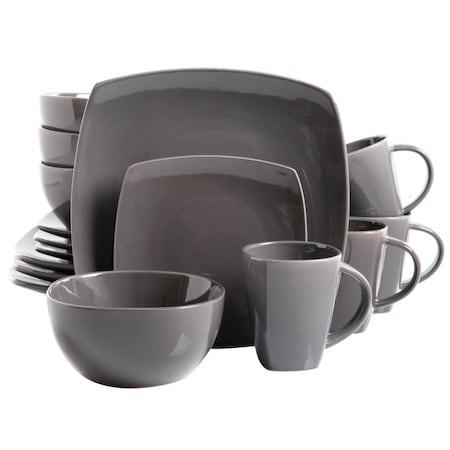 Gibson Elite Soho Lounge 16-Piece Soft Square Dinnerware Set, Grey 97558.16RM