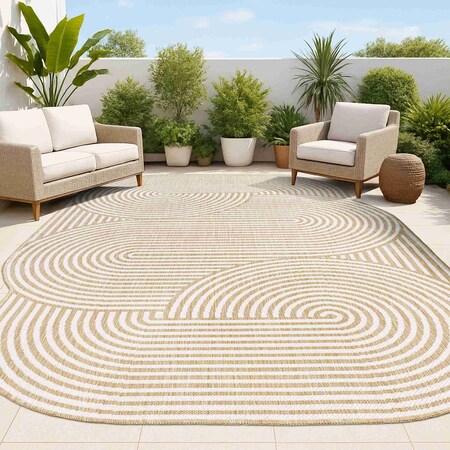 Jonathan Y Margot Modern Geometric Arch Stripe Cream/Natural 9 ft. x 12 ft. Indoor/Outdoor Shaped Area Rug SHP201B-9
