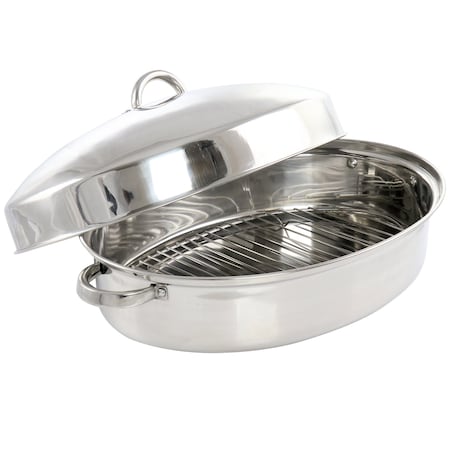 Gibson Home Hutchinson 18 Inch Oval Stainless Steel Roaster with Rack 82669.03
