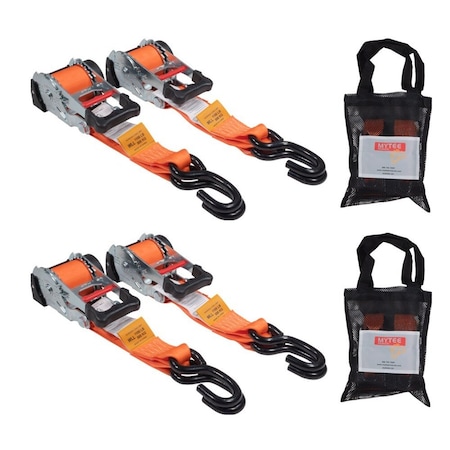Mytee Products 2in x 10ft Auto Re-Tractable Ratchet Straps with Zinc Coated S hook - Orange, 2PK RS210R-OR2PKx2