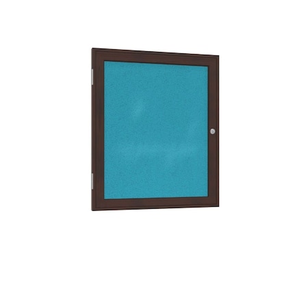 Ghent 1 Door Enclosed Fabric Bulletin Board, Walnut Wood Frame, 3'H x 2'W, Teal PN13624F-97