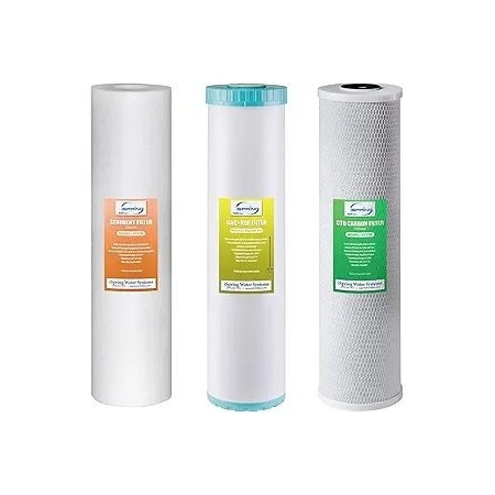 Ispring 4.5" x 20" 3-Stage Whole House Water Filter Set Replacement Pack with Sediment, GAC+KDF, and CTO Ca F3WGB32BKS