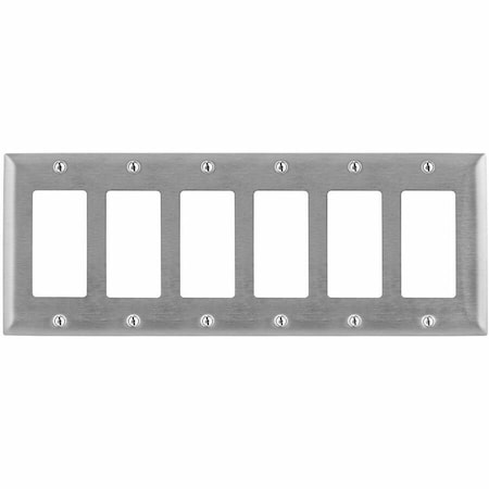 Hubbell Wiring Device-Kellems Wallplates and Boxes, Metallic Plates, 6- Gang, 6) GFCI Openings, Standard Size, Stainless Steel SS266