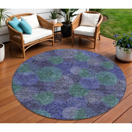 Homeroots 8' Purple Lavender And Green Round Polka Dot Washable Indoor Outdoor Area Rug 614697