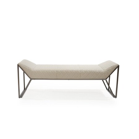 Homeroots 63in Cream and Gray Quilted Faux Leather and Steel Upholstered Bench 714183
