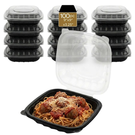 Eco Harmony Products Food Storage Container, Hinged, Vented Lid, Plastic, 9" x 9", 100PK 804616
