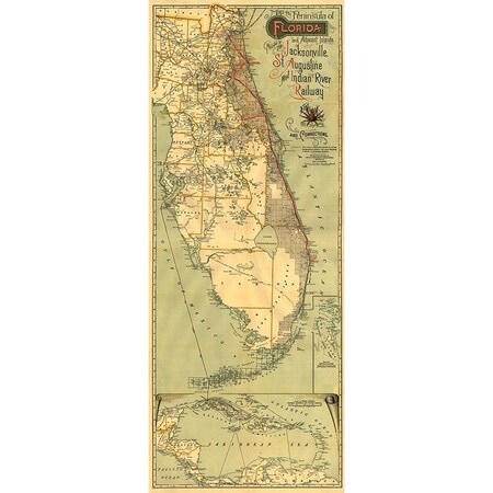 Homeroots 16" X 36" Map Of Jacksonville Florida Vintage Poster Wall Art 391986