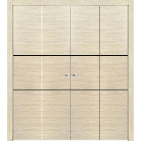 Sartodoors Sliding Closet Double Bi-fold Doors, Planum 0014 Natural Veneer and Aluminum Strips, Sturdy Tracks PLANUM0014DBF-SHP-96 x 96 (4* 24x96)