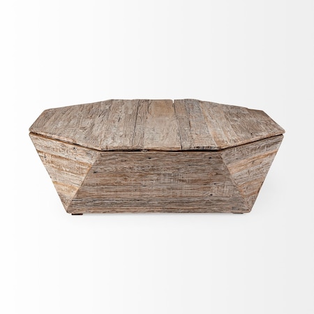 Homeroots 49" Natural Wood Octagon Distressed Lift Top Abstract Coffee Table 376273