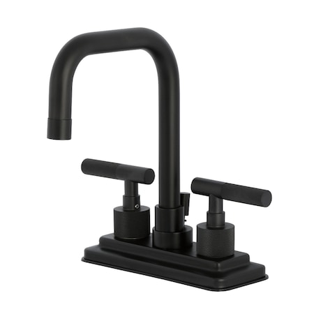 Kingston Brass Knurled Double-Handle 4" Centerset Bathroom Faucet with Brass Pop-Up, Matte Black KS6640KNL