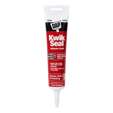 Dap Acrylic Latex Adhesive Caulk, 6 oz, Tube, Clear, Acrylic Latex Base, Kwik Seal 18008
