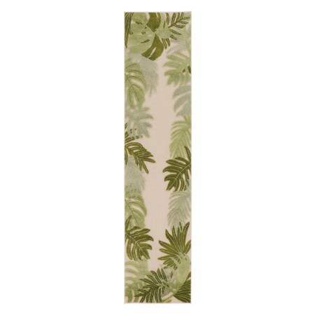 Homeroots 6' Ivory And Green Palm Leaf Indoor Outdoor Runner Rug 548033