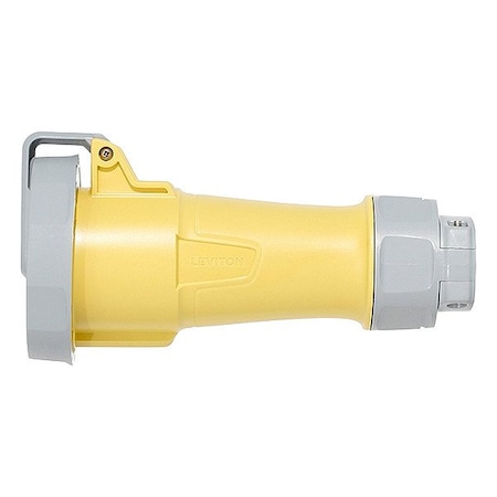 Leviton Pin & Sleeve Connector, 20 A, 125V AC, Single Phase, 2 Pole, IEC Grounding, Yellow 320C4WLEV