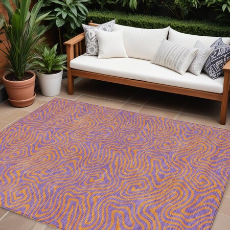 Homeroots 8' X 10' Purple And Copper Abstract Washable Indoor Outdoor Area Rug 599835
