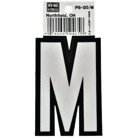 Hy-Ko Reflective Letter, Character: M, 3-1/4 in H Character, Black/White Character, Vinyl PS-20/M