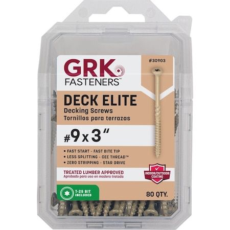 Grk Fasteners GRK Deck Elite No, 9 x 3'' Star Drive Bugle-Head Deck Screw, 80 Ct. 30903