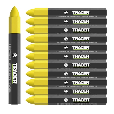 Tracer Construction Lumber Crayon Markers, Yellow, 12PK ACM3