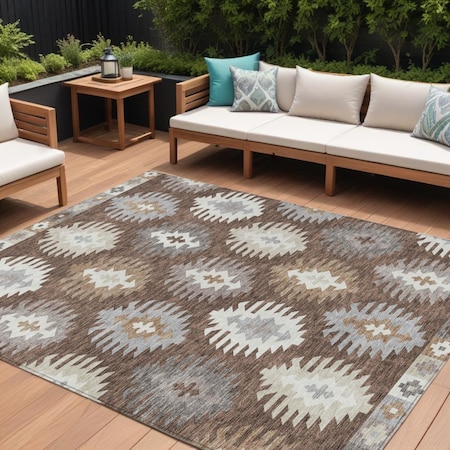 Homeroots 10' X 14' Brown Ivory And Taupe Southwestern Washable Indoor Outdoor Area Rug 615127