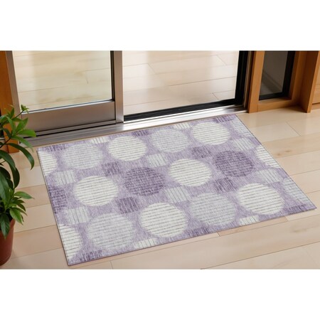 Homeroots 3' X 5' Purple And Ivory Geometric Washable Indoor Outdoor Area Rug 593624