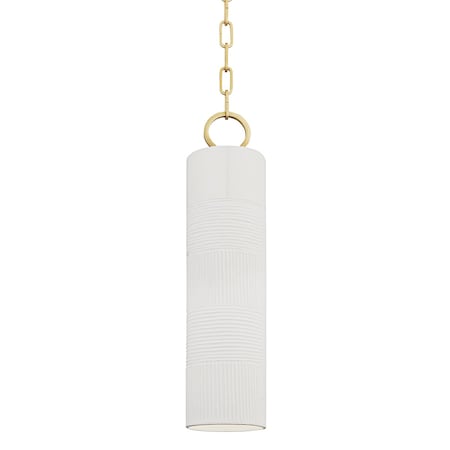Hudson Valley Lighting Brookville 1 Light Pendant 5 In. Aged Brass/Soft Off White 2384-AGB/WH