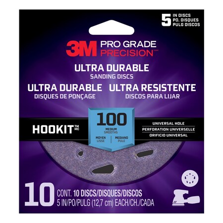 3M Ultra Durable Universal Hole Sanding Disc, 5 IN x UH, 100, 12PK DUH5100TRI-10T