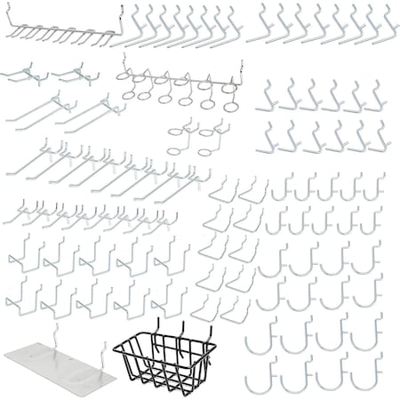 Hiltex Metal Pegboard Hooks and Accessories Set for Garage, 100-Pieces 53108
