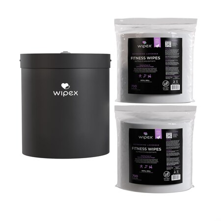 Wipex Plant-Based Lavender Fitness Wipes 700ct Bundle, 2 Refill Rolls + Black Wall Dispenser, 1400 Wipes WX72264BWD2LARP