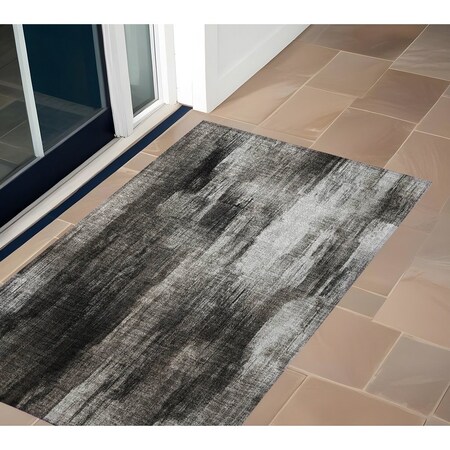 Homeroots 3' X 5' Gray and Black Abstract Washable Non Skid Indoor Outdoor Area Rug 563604