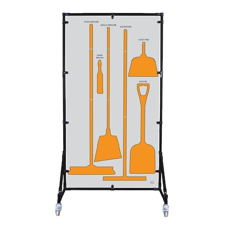 5S Supplies Housekeeping Shadow Board Broom Station V8, Gray / Orange, Broom, No Text HSB-V8-GRAY/ORANGE-BO-NO TEXT