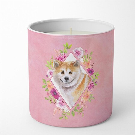 Carolines Treasures 10 oz Shiba Inu Pink Flowers Decorative Soy Candle CK4183CDL