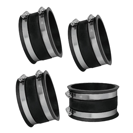 Powertec 4 in. Dust Control Flex Cuff with Steel Hose Clamps, Hose Connector Rubber Cuff Coupler, 4PK 70149-P4N