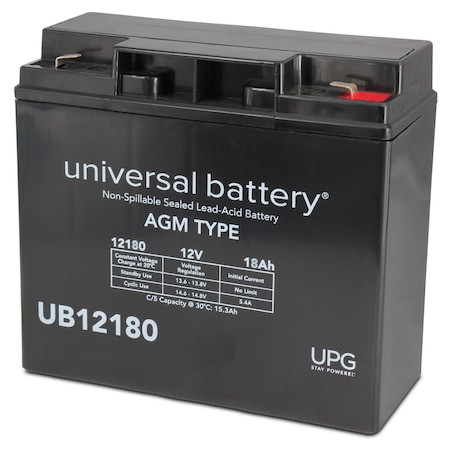 Upg Sealed Lead Acid Battery, 12 V, 18Ah, UB12180, F2 Faston Tab Terminal, AGM Type 40648