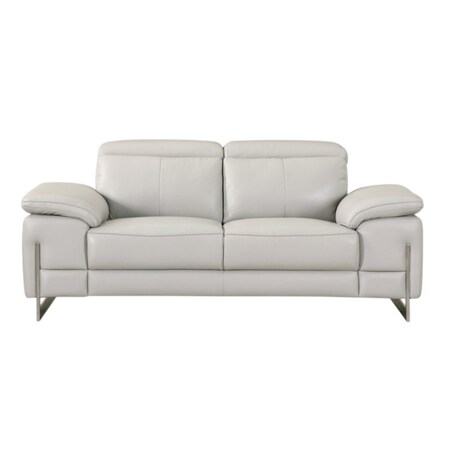 Homeroots 71in Light Gray And Silver Genuine Leather Loveseat 329683