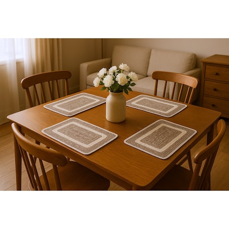 Homeroots 19" Set of Four Natural And Ivory Geometric Braided Jute Placemats 534183
