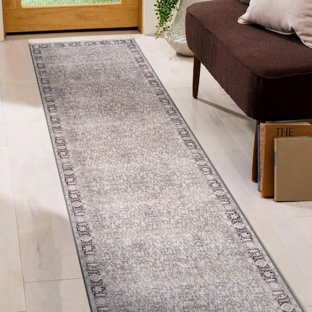 World Rug Gallery Gray Flatweave Rug - Washable Vintage Style, Neutral for Any Room 2 ft 6 in x 6 ft Runner WR173GRAY26X6