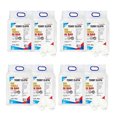 Supremeplus New White Terry Towel Cleaning Rags, - 5 lbs. Bag, Pack of 8, 8PK SP-0072