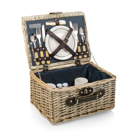 Picnic Time Family Of Brands Catalina Picnic Basket, Dahlia Collection - Navy Blue with Beige Pattern 140-10-321-000-0