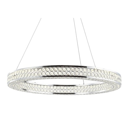 Jonathan Y Benton 24.7" Round Integrated LED Crystal/Metal Pendant, Chrome/Clear JYL7201A