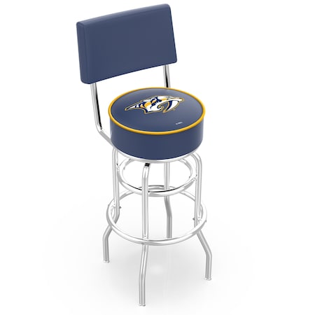 Holland Bar Stool Co 25" Chrome 2-Ring Nashville Predators Swivel Bar Stool, Back L7C425NshPre
