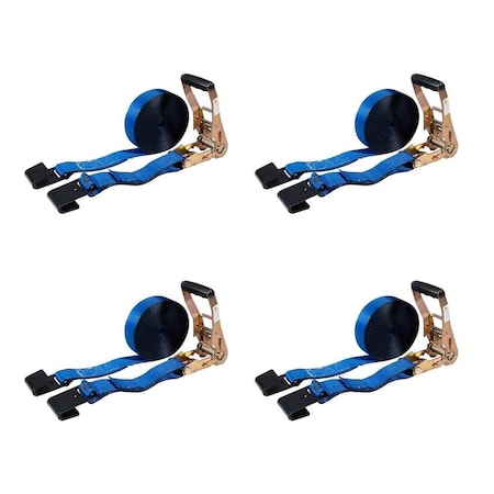 Mytee Products 2in x 30ft Ratchet Tie-Down Straps w/ Flat Hook 10,000 Lbs Capacity - Blue, 4PK RS230Bx4